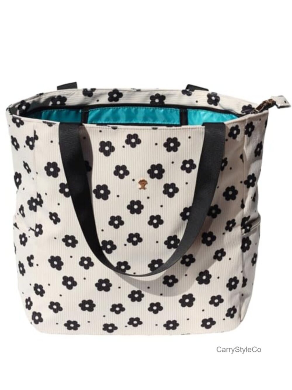 Water Resistant Floral Tote Bag Zipper Closure Large Shoulder Bag